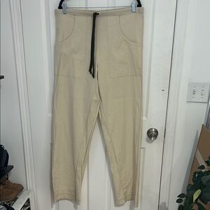 Lululemon Cream Hemp Linen Drawstring Pants Size M 34" Inseam Adjustable Waist